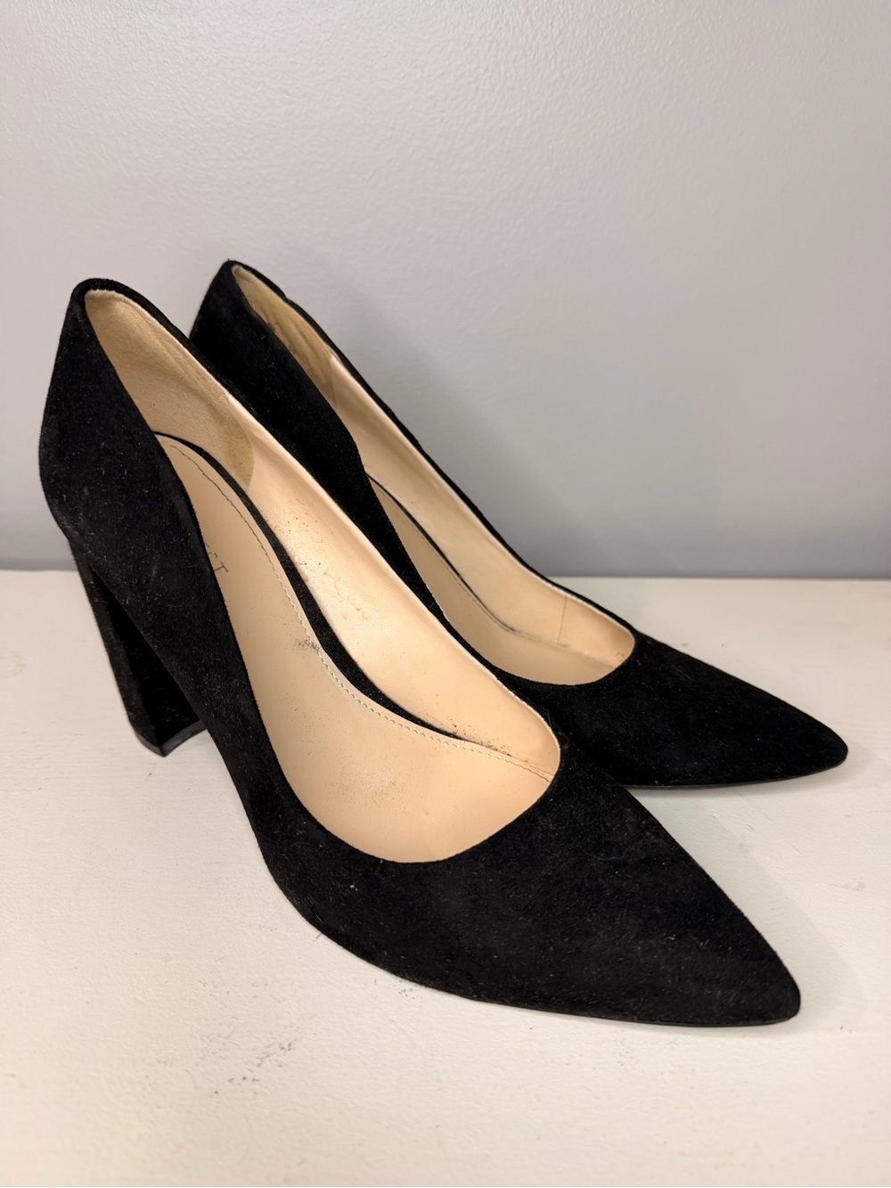 Nine West Black Suede Pointed Block Heel Pumps